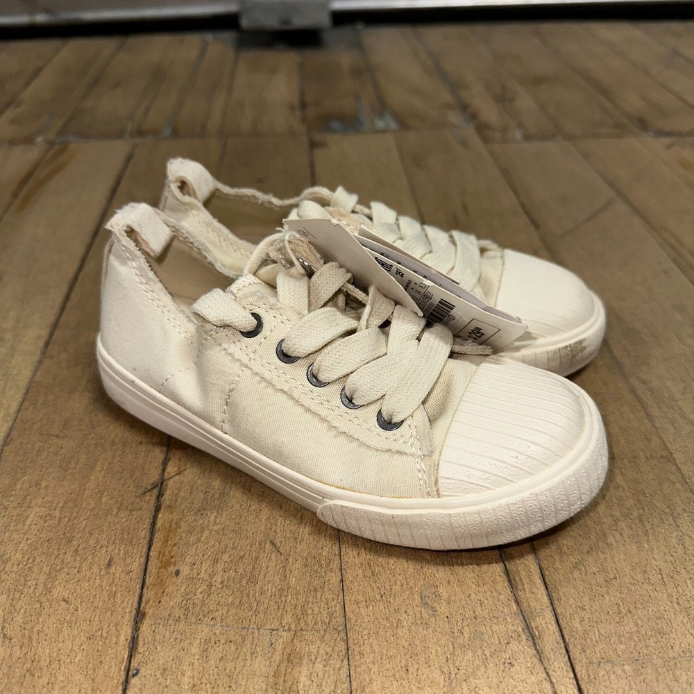 Zara Sneakers Toddler Size 9.5 Off White Low Top Side Zipper Comfort Lace Up